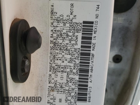 2013 Toyota Tacoma with VIN 3TMLU4EN8DM112352, listed as a Copart auction lot 55349165 with 235,115 mi miles and Clean Title. Bid and sale history available at DreamBid. Image 12.