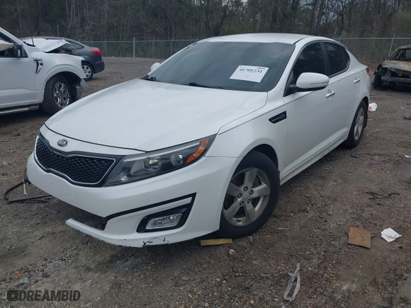2015 Kia Optima LX with VIN KNAGM4A75F5632779, listed as a IAAI auction lot 41701231 with 174,458 mi miles. Bid and sale history available at carsss.com. Image 2.