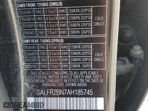 2010 Land Rover LR2 HSE z VIN SALFR2BN7AH185745, wystawiony jako Copart lot #47870395 z przebiegiem 175 661 mil mil oraz Szkoda całkowita • Salvage title. Historia ofert i sprzedaży dostępna na DreamBid. Obrazek 13.