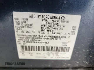 2018 Ford Explorer XLT with VIN 1FM5K8D89JGA78862, listed as a Copart auction lot 59912235 with 132,897 mi miles and Salvage title. Bid and sale history available at DreamBid. Image 13.