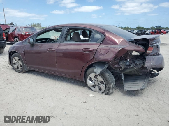 2013 Honda Civic LX with VIN 19XFB2F56DE054256, listed as a Copart auction lot 54928335 with 138,425 mi miles and Salvage title. Bid and sale history available at DreamBid. Image 2.