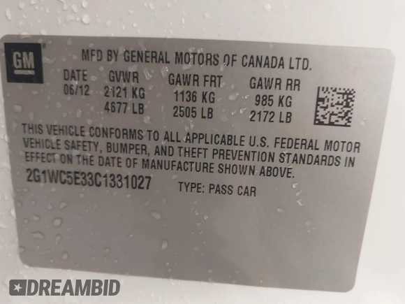 2012 Chevrolet Impala LTZ with VIN 2G1WC5E33C1331027, listed as a IAAI auction lot 42170924 with 211,065 mi miles and . Bid and sale history available at DreamBid. Image 9.