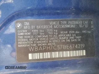 2011 BMW 3 Series 328i with VIN WBAPH7C57BE674219, listed as a Copart auction lot 52341685 with 153,621 mi miles and Salvage Title. Bid and sale history available at carsss.com. Image 13.