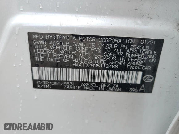 2021 Lexus IS 300 with VIN JTHAA1D28M5112488, listed as a Copart auction lot 56002845 with 41,660 mi miles and Salvage title. Bid and sale history available at DreamBid. Image 12.