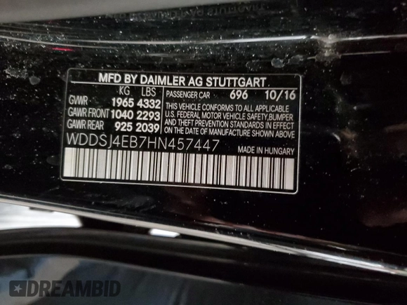 2017 Mercedes-Benz CLA 250 with VIN WDDSJ4EB7HN457447, listed as a Copart auction lot 51263905 with 141,950 mi miles and Non Repairable. Bid and sale history available at DreamBid. Image 14.
