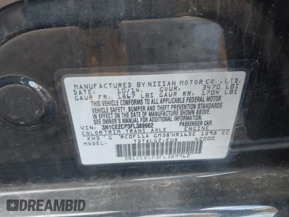 2015 Nissan Note SV with VIN 3N1CE2CP3FL389962, listed as a IAAI auction lot 42100589 with 131,784 mi miles and . Bid and sale history available at DreamBid. Image 9.