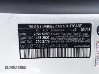 2019 Mercedes-Benz E-Class E 300 with VIN WDDZF4KB7KA544039, listed as a IAAI auction lot 41824267 with 67,072 mi miles. Bid and sale history available at carsss.com. Image 9.
