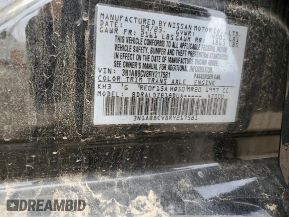 2024 Nissan Sentra SV with VIN 3N1AB8CV8RY217581, listed as a Copart auction lot 52254305 with 13,590 mi miles and Clean Title. Bid and sale history available at DreamBid. Image 12.