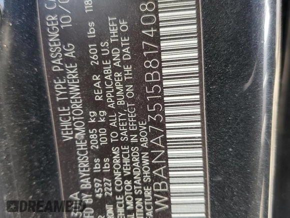 2005 BMW 5 Series 530i z VIN WBANA73515B817408, wystawiony jako Copart lot #57247795 z przebiegiem 201 440 mil mil oraz Szkoda całkowita • Salvage title. Historia ofert i sprzedaży dostępna na DreamBid. Obrazek 12.