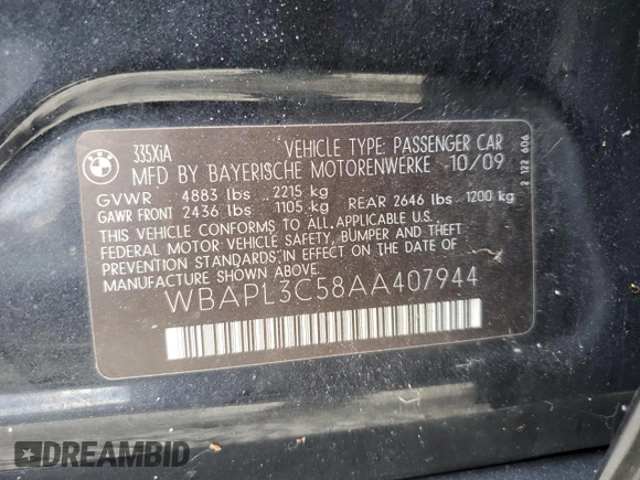 2010 BMW 3 Series 335i xDrive z VIN WBAPL3C58AA407944, wystawiony jako Copart lot #88127845 z przebiegiem 150 048 mil mil oraz Szkoda całkowita • Salvage title. Historia ofert i sprzedaży dostępna na DreamBid. Obrazek 12.
