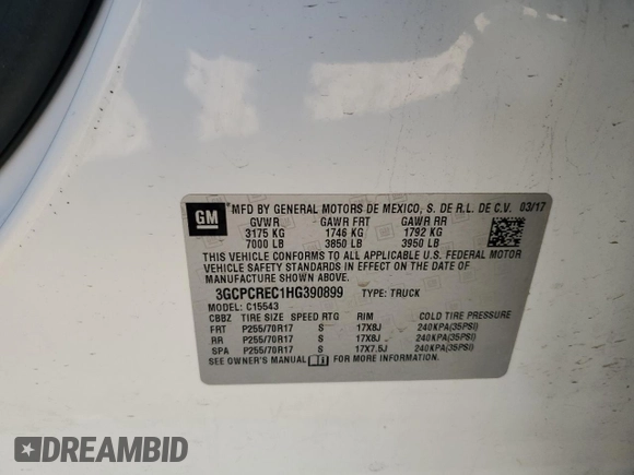 2017 Chevrolet Silverado 1500 LT with VIN 3GCPCREC1HG390899, listed as a Copart auction lot 51243975 with 107,246 mi miles and Salvage Title. Bid and sale history available at carsss.com. Image 12.