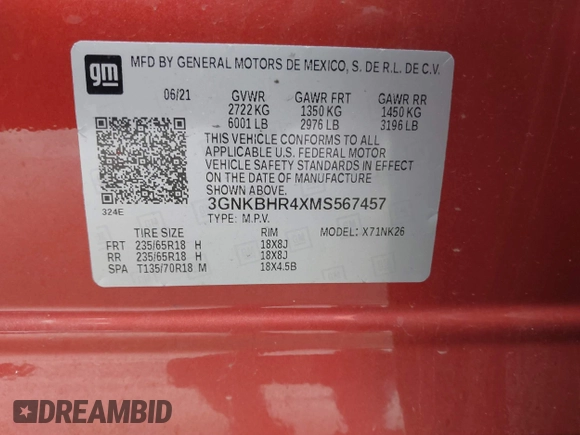 2021 Chevrolet Blazer LT с VIN 3GNKBHR4XMS567457, выставлен на аукционе IAAI как лот 41133024 с пробегом 48 422 миль миль и . История ставок и продаж доступна на DreamBid. Изображение 9.