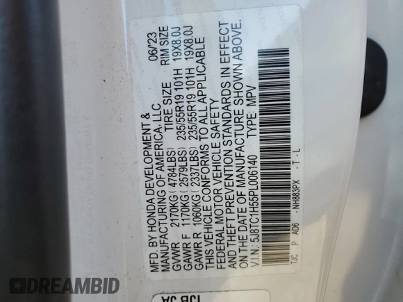 2023 Acura RDX Technology with VIN 5J8TC1H55PL006140, listed as a Copart auction lot 45442795 with 16,211 mi miles and Salvage title. Bid and sale history available at DreamBid. Image 15.