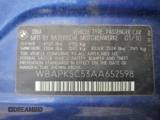 2010 BMW 3 Series 328i xDrive with VIN WBAPK5C53AA652598, listed as a Copart auction lot 47197645 with 127,979 mi miles and Salvage title. Bid and sale history available at DreamBid. Image 14.