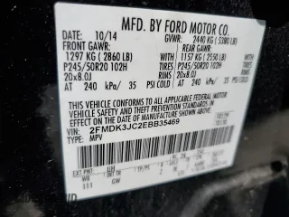2014 Ford Edge SEL with VIN 2FMDK3JC2EBB35469, listed as a Copart auction lot 52348165 with 95,518 mi miles and Salvage Title. Bid and sale history available at carsss.com. Image 13.