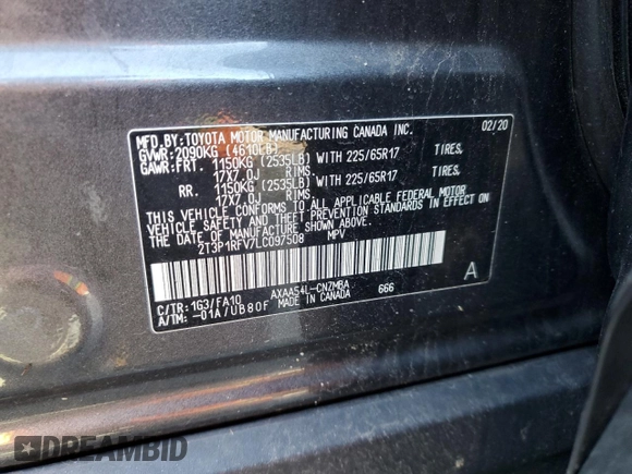 2020 Toyota RAV4 XLE z VIN 2T3P1RFV7LC097508, wystawiony jako Copart lot #56214145 z przebiegiem 90 074 mil mil oraz Szkoda całkowita • Salvage title. Historia ofert i sprzedaży dostępna na DreamBid. Obrazek 13.