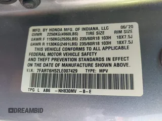 2020 Honda CR-V EX with VIN 7FART6H52LE007429, listed as a IAAI auction lot 42041638 with 85,119 mi miles and . Bid and sale history available at DreamBid. Image 9.
