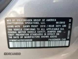 2013 Volkswagen Passat SE with VIN 1VWBH7A37DC038569, listed as a Copart auction lot 48790085 with 191,477 mi miles and Clean Title. Bid and sale history available at carsss.com. Image 13.