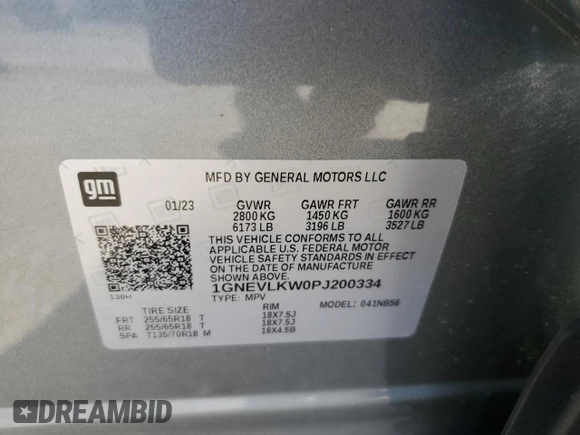 2023 Chevrolet Traverse LS with VIN 1GNEVLKW0PJ200334, listed as a Copart auction lot 76486454 with 28,756 mi miles and Salvage Title. Bid and sale history available at carsss.com. Image 13.