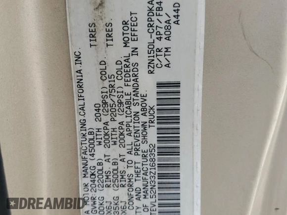 2003 Toyota Tacoma z VIN 5TEVL52N33Z168352, wystawiony jako Copart lot #54157515 z przebiegiem 160 729 mil mil oraz Szkoda całkowita • Salvage title. Historia ofert i sprzedaży dostępna na DreamBid. Obrazek 12.