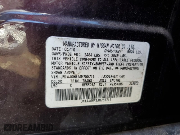 2010 Infiniti EX Journey with VIN JN1AJ0HR1AM755711, listed as a Copart auction lot 42326645 with Not Provided miles and Salvage Title. Bid and sale history available at DreamBid. Image 13.