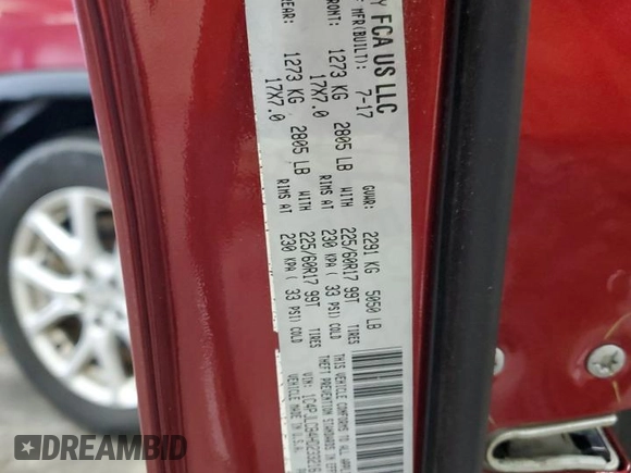 2017 Jeep Cherokee Latitude with VIN 1C4PJLCB4HD233216, listed as a Copart auction lot 58076455 with 91,241 mi miles and Salvage title. Bid and sale history available at DreamBid. Image 13.