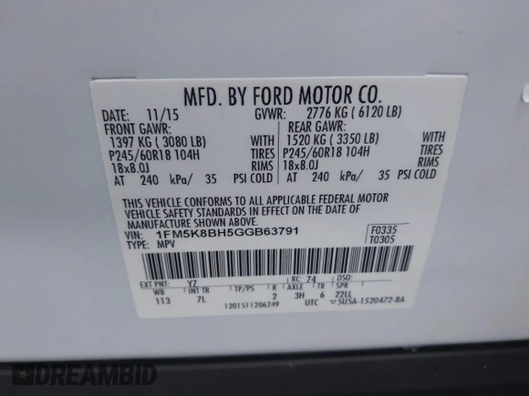 2016 Ford Explorer with VIN 1FM5K8BH5GGB63791, listed as a IAAI auction lot 41146771 with 205,423 mi miles and . Bid and sale history available at carsss.com. Image 9.