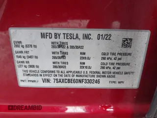 2022 Tesla Model X Plaid with VIN 7SAXCBE60NF330246, listed as a IAAI auction lot 41477394 with 51,612 mi miles and . Bid and sale history available at carsss.com. Image 9.