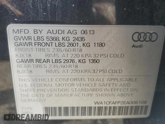 2014 Audi Q5 Premium z VIN WA1CFAFP2EA006108, wystawiony jako Copart lot #60461495 z przebiegiem 228 850 mil mil oraz Szkoda całkowita • Salvage title. Historia ofert i sprzedaży dostępna na DreamBid. Obrazek 14.