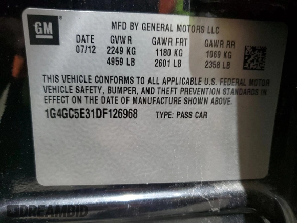 2013 Buick LaCrosse Leather с VIN 1G4GC5E31DF126968, выставлен на аукционе Copart как лот 53726255 с пробегом 107 808 миль миль и Списание • Salvage title. История ставок и продаж доступна на DreamBid. Изображение 13.