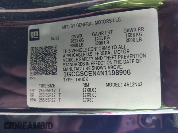 2022 Chevrolet Colorado 2WD LT with VIN 1GCGSCEN4N1198906, listed as a IAAI auction lot 42103408 with 61,766 mi miles and . Bid and sale history available at DreamBid. Image 9.