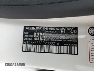 2024 Mercedes-Benz AMG GT 53 с VIN W1K7X6BB8RV000216, выставлен на аукционе Copart как лот 48496305 с пробегом 7 421 миль миль и Списание • Salvage title. История ставок и продаж доступна на DreamBid. Изображение 12.