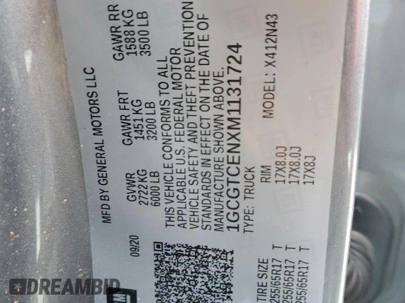 2021 Chevrolet Colorado 4WD LT с VIN 1GCGTCENXM1131724, выставлен на аукционе Copart как лот 58383755 с пробегом Не указан миль и Списание • Salvage title. История ставок и продаж доступна на DreamBid. Изображение 12.