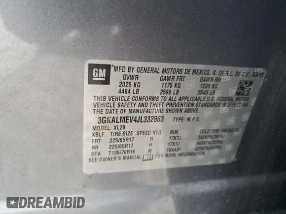 2018 GMC Terrain SLE with VIN 3GKALMEV4JL332863, listed as a Copart auction lot 50884365 with 81,750 mi miles and Salvage Title. Bid and sale history available at carsss.com. Image 14.