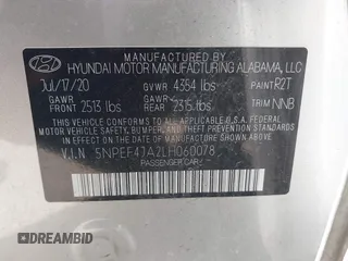 2020 Hyundai Sonata SEL z VIN 5NPEF4JA2LH060078, wystawiony jako IAAI lot #41830034 z przebiegiem 28 611 mil mil oraz . Historia ofert i sprzedaży dostępna na DreamBid. Obrazek 9.