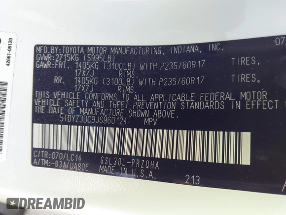 2018 Toyota Sienna XLE Auto Access Seat with VIN 5TDYZ3DC9JS960124, listed as a IAAI auction lot 41674758 with 109,021 mi miles. Bid and sale history available at carsss.com. Image 9.