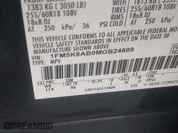 2021 Ford Police Interceptor Utility z VIN 1FM5K8AB0MGB24809, wystawiony jako IAAI lot #42341896 z przebiegiem 98 134 mil mil oraz . Historia ofert i sprzedaży dostępna na DreamBid. Obrazek 9.