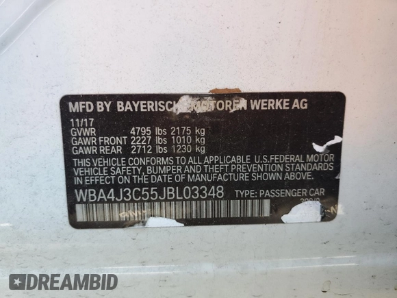 2018 BMW 4 Series 430i xDrive с VIN WBA4J3C55JBL03348, выставлен на аукционе Copart как лот 57103205 с пробегом 76 445 миль миль и Списание • Salvage title. История ставок и продаж доступна на DreamBid. Изображение 12.