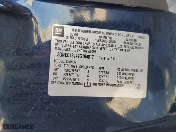 2007 Chevrolet Avalanche LT w/2LT with VIN 3GNEC12J47G184817, listed as a Copart auction lot 76519394 with 0 mi miles and Salvage Title. Bid and sale history available at carsss.com. Image 13.