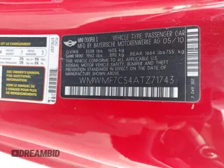 2010 MINI Hardtop S with VIN WMWMF7C54ATZ71743, listed as a IAAI auction lot 41794482 with 136,233 mi miles and . Bid and sale history available at DreamBid. Image 9.
