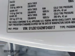 2022 Tesla Model 3 with VIN 5YJ3E1EA2NF245817, listed as a IAAI auction lot 41976493 with 32,710 mi miles and . Bid and sale history available at DreamBid. Image 9.