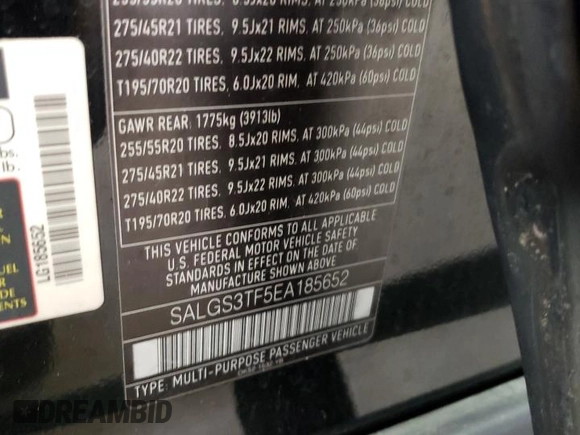 2014 Land Rover Range Rover Supercharged with VIN SALGS3TF5EA185652, listed as a Copart auction lot 47653475 with 129,582 mi miles and Clean title. Bid and sale history available at DreamBid. Image 13.