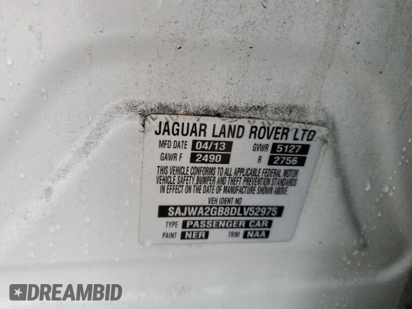 2013 Jaguar XJ with VIN SAJWA2GB8DLV52975, listed as a Copart auction lot 79123644 with 160,473 mi miles and Salvage Title. Bid and sale history available at carsss.com. Image 12.