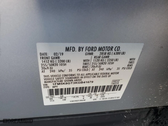 2019 Ford Explorer Sport with VIN 1FM5K8GT3KGB41679, listed as a Copart auction lot 52753815 with 98,213 mi miles and Non Repairable. Bid and sale history available at carsss.com. Image 14.