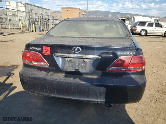 2005 Lexus ES 330 with VIN JTHBA30G655063133, listed as a Copart auction lot 77601574 with 0 mi miles and Salvage Title. Bid and sale history available at carsss.com. Image 6.