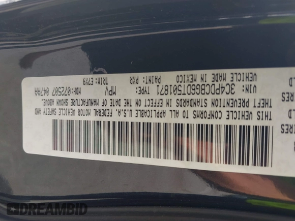 2013 Dodge Journey SXT with VIN 3C4PDCBG6DT501871, listed as a IAAI auction lot 42553305 with 184,226 mi miles and . Bid and sale history available at DreamBid. Image 9.
