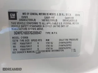 2007 Chevrolet Suburban LTZ with VIN 3GNFC16037G200947, listed as a IAAI auction lot 41699274 with 217,182 mi miles. Bid and sale history available at carsss.com. Image 9.