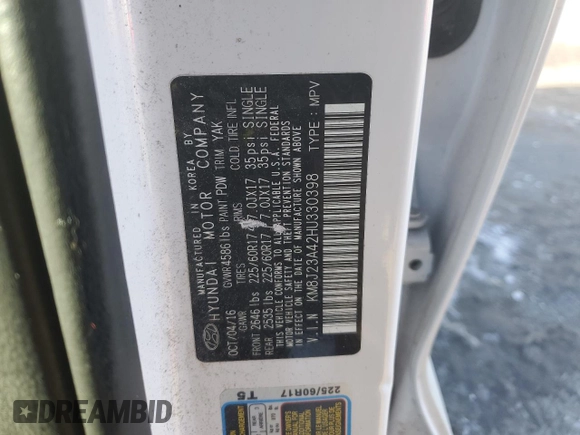 2017 Hyundai Tucson SE with VIN KM8J23A42HU330398, listed as a Copart auction lot 88771395 with 116,295 mi miles and Salvage Title. Bid and sale history available at DreamBid. Image 13.
