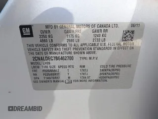 2011 Chevrolet Equinox LT w/1LT with VIN 2CNALDEC7B6462700, listed as a IAAI auction lot 42084230 with 109,925 mi miles. Bid and sale history available at carsss.com. Image 9.