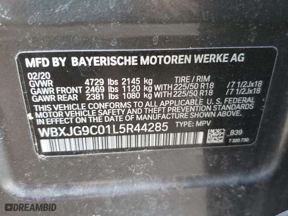 2020 BMW X1 xDrive28i with VIN WBXJG9C01L5R44285, listed as a Copart auction lot 46221155 with 22,470 mi miles and Salvage Title. Bid and sale history available at carsss.com. Image 13.